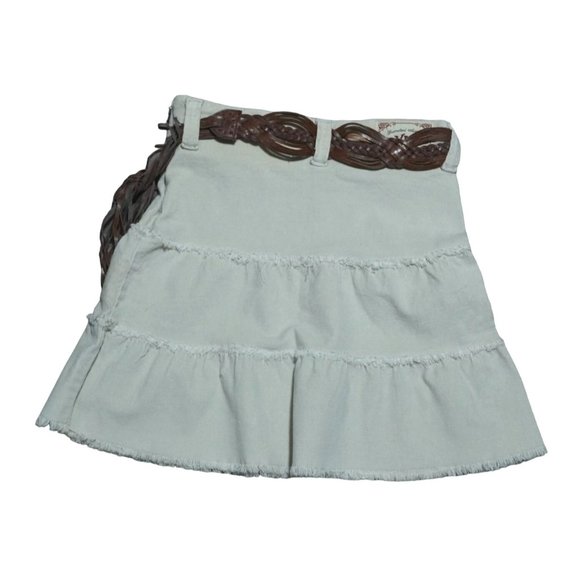 Y2K YMI Mini Skirt Womens Girls Size 14 Cream Corduroy Tiered Raw Edge - Picture 2 of 7